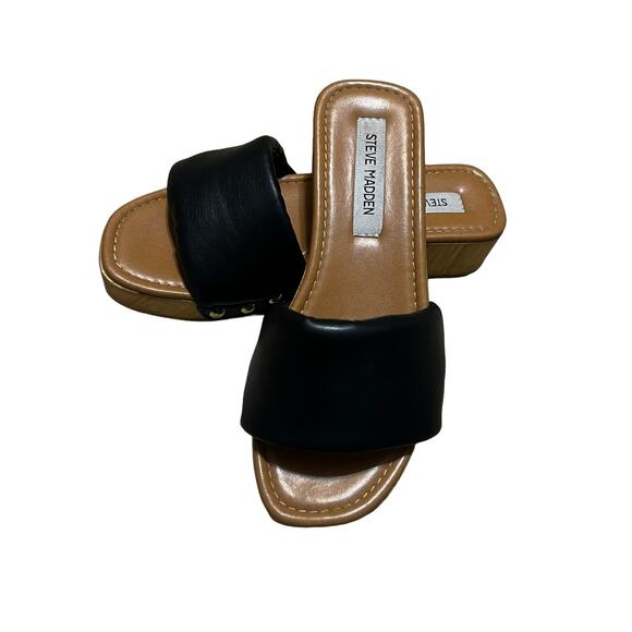 Steve Madden Chana Woody Platform Slide Clog Sandals  Size 7 Black Slip-on Heels - Picture 11 of 11